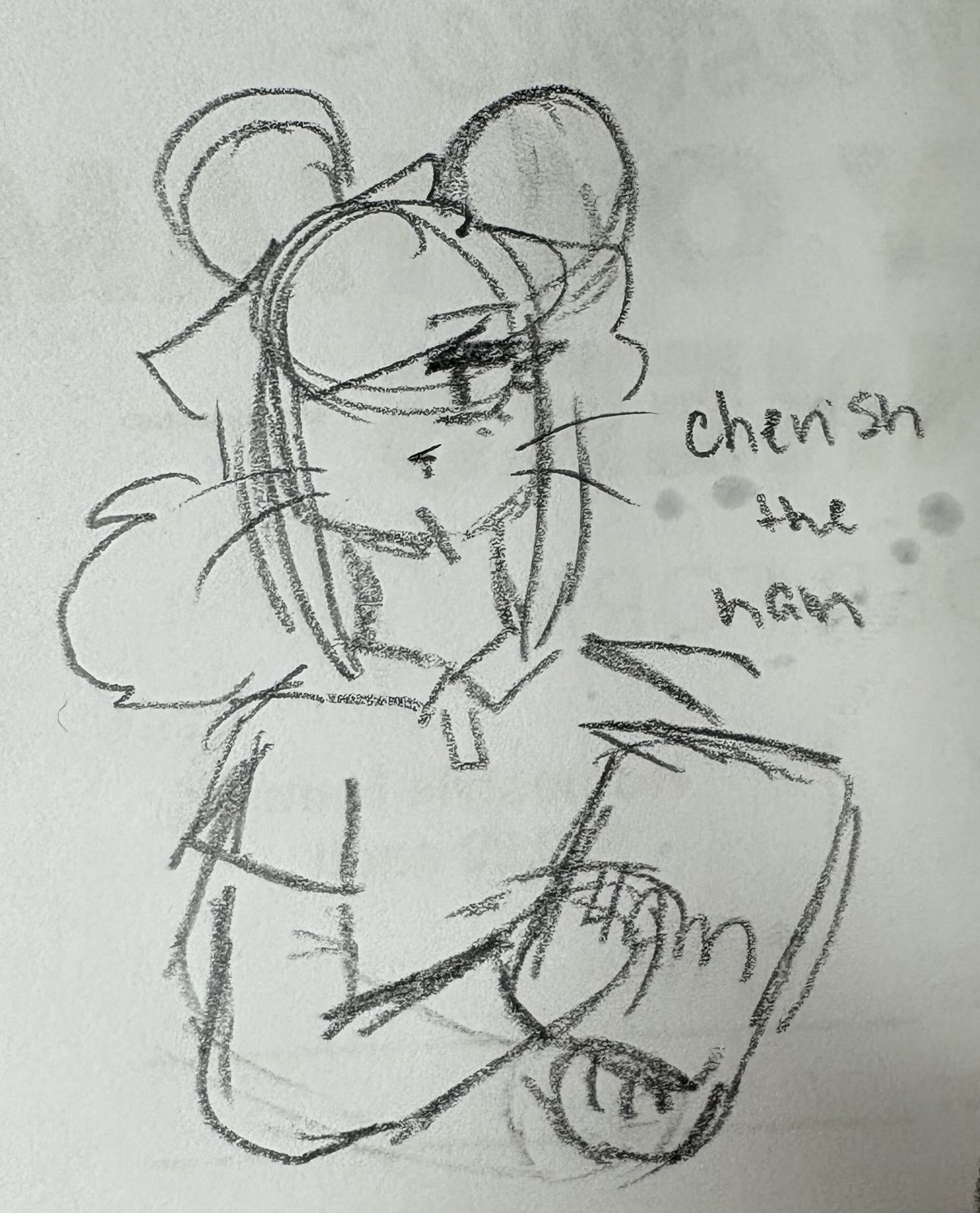 Doodle of Brie holding a cooked ham, captioned 'cherish the ham'